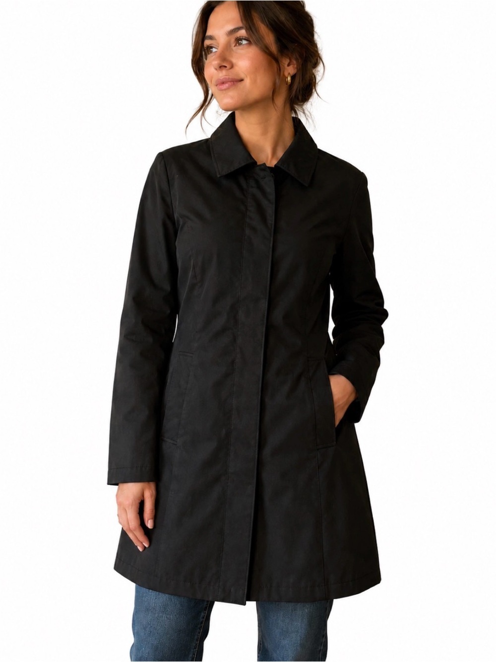 VINTAGE Classic Black Single-Breasted pea trench coat lined button zip closure S